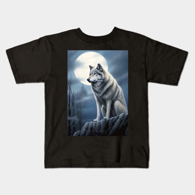 The Wolf  Worshipping The Full Moon Kids T-Shirt by MyMagicalPlace
